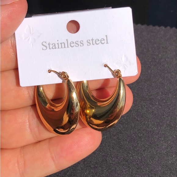 Gold Hoop Earrings Stainless Steel - Picture 4 of 5